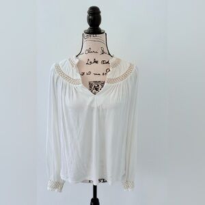 NWOT Boden yoke smocked metallic cream long sleeve top blouse sz 8